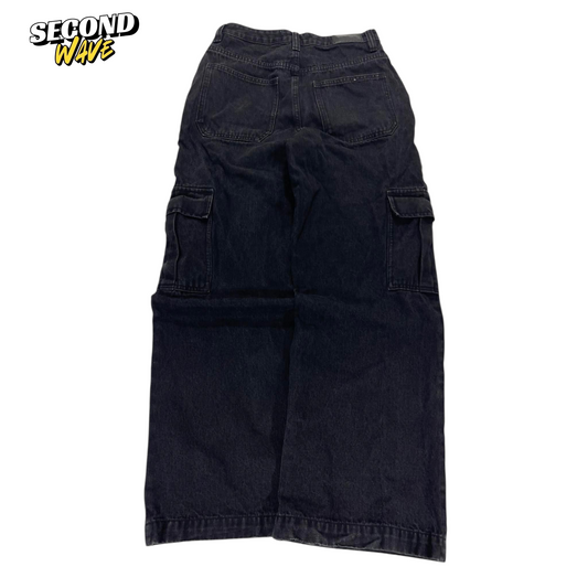 GLASSONS BAGGY BLACK DENIM CARGO PANTS WITH MULTIPLE POCKETS (28)