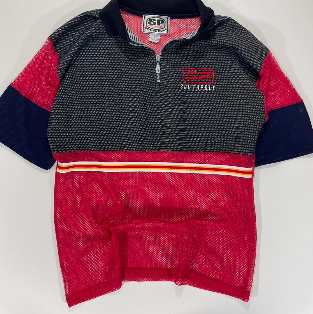 VINTAGE SOUTHPOLE RED& BLACK MESH QUARTER ZIP (L)