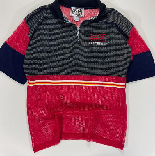 VINTAGE SOUTHPOLE RED& BLACK MESH QUARTER ZIP (L)