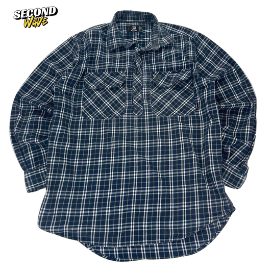VINTAGE SWANNDRI BLUE & WHITE FLANNEL SHIRT (L)