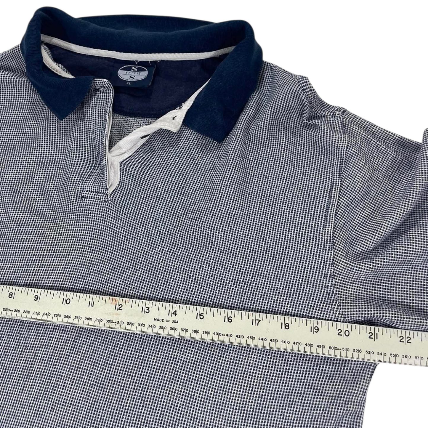 SPIRIT NAVY BLUE GINGHAM POLO SHIRT (M-L)