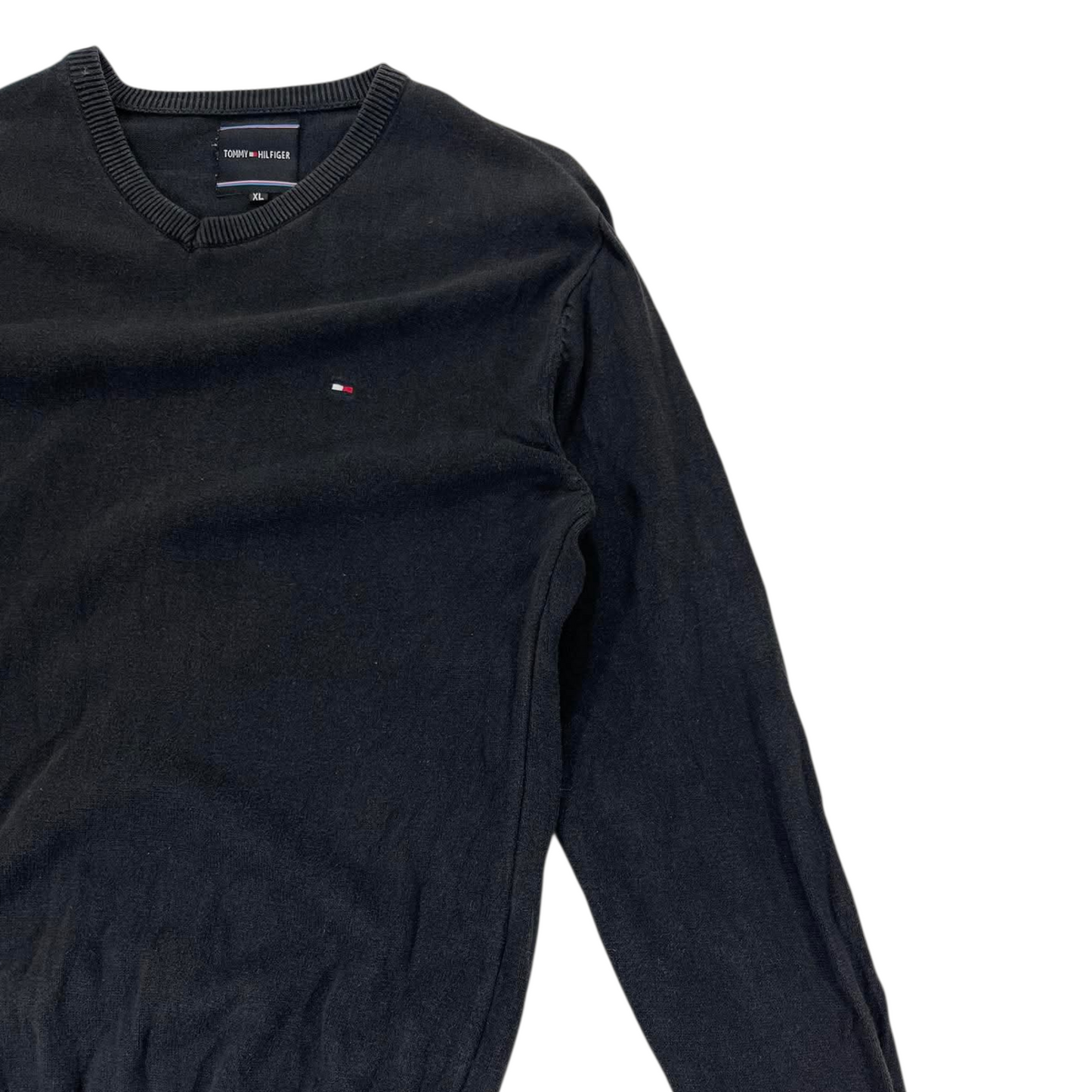 TOMMY HILFIGER BLACK V NECK SWEATER (L)