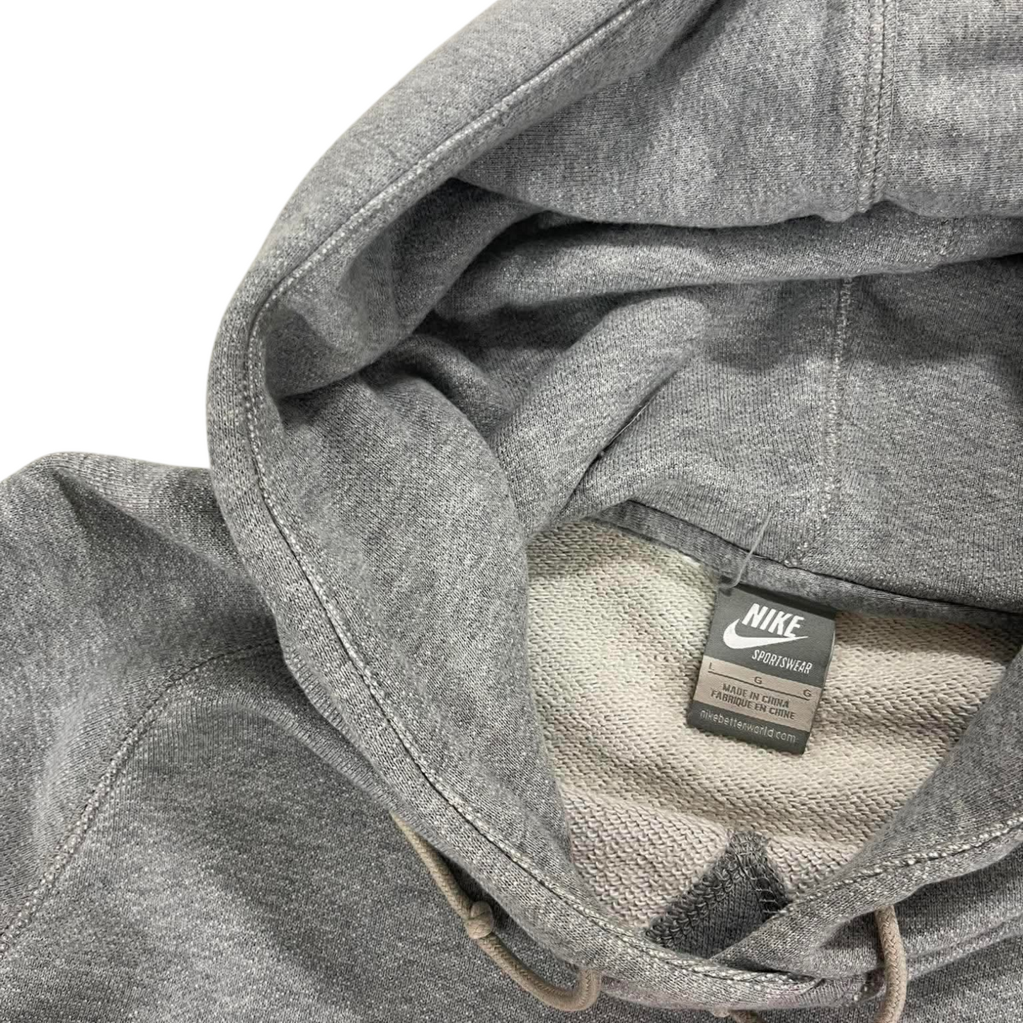 VINTAGE NIKE GREY HOODIE WITH PINK AND YELLOW LOGO (L)