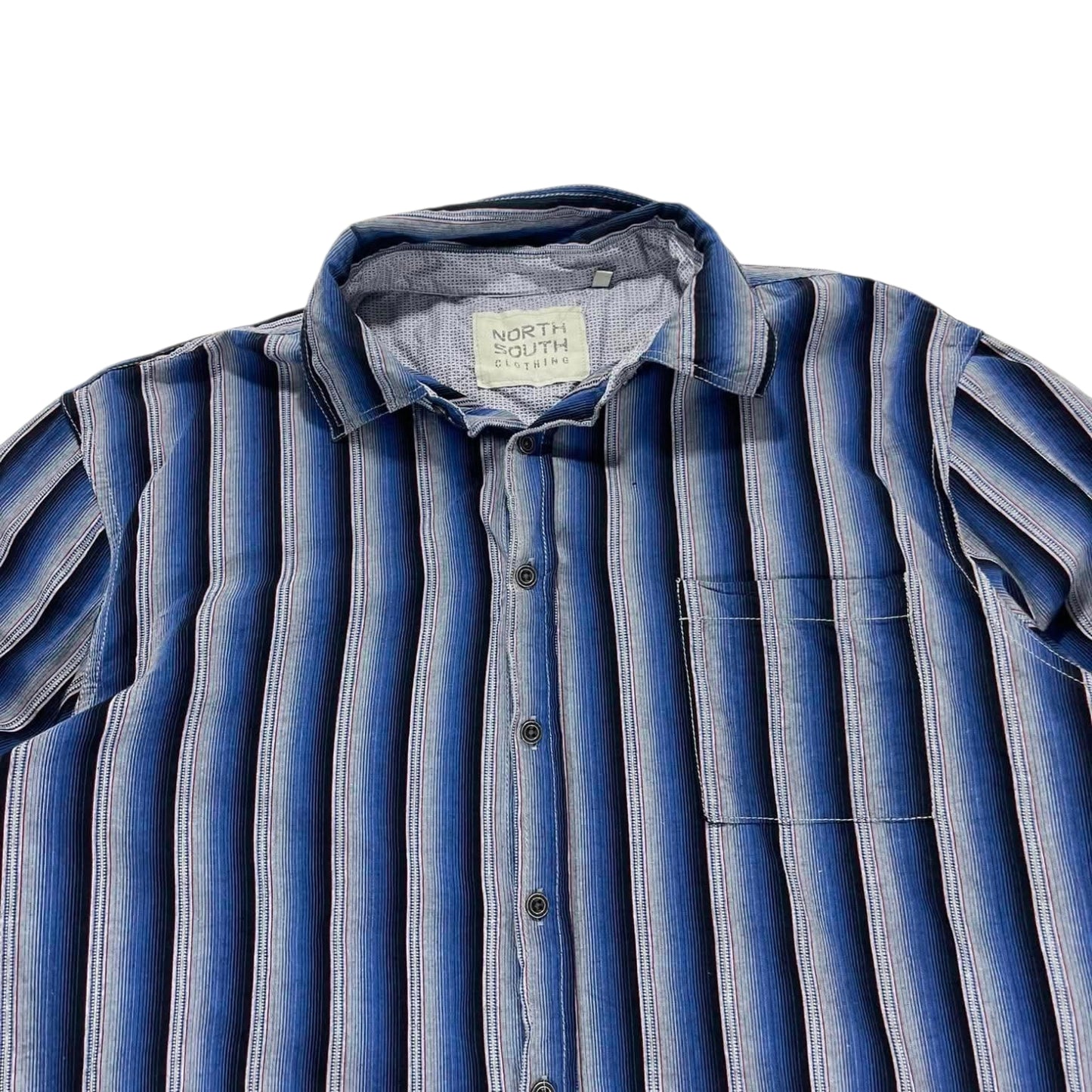 NORTH SOUTH CLOTHING BLUE STRIPED BUTTON UP SHIRT (XL)