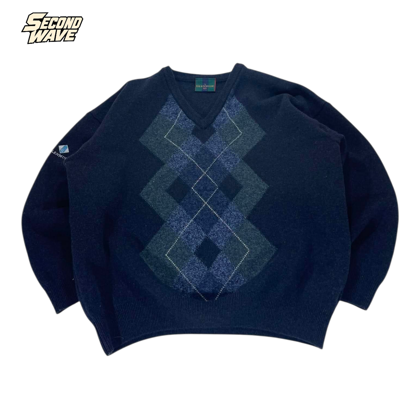VINTAGE PURE NEW WOOL GLENMUIR BLUE V SWEATER (M-L)