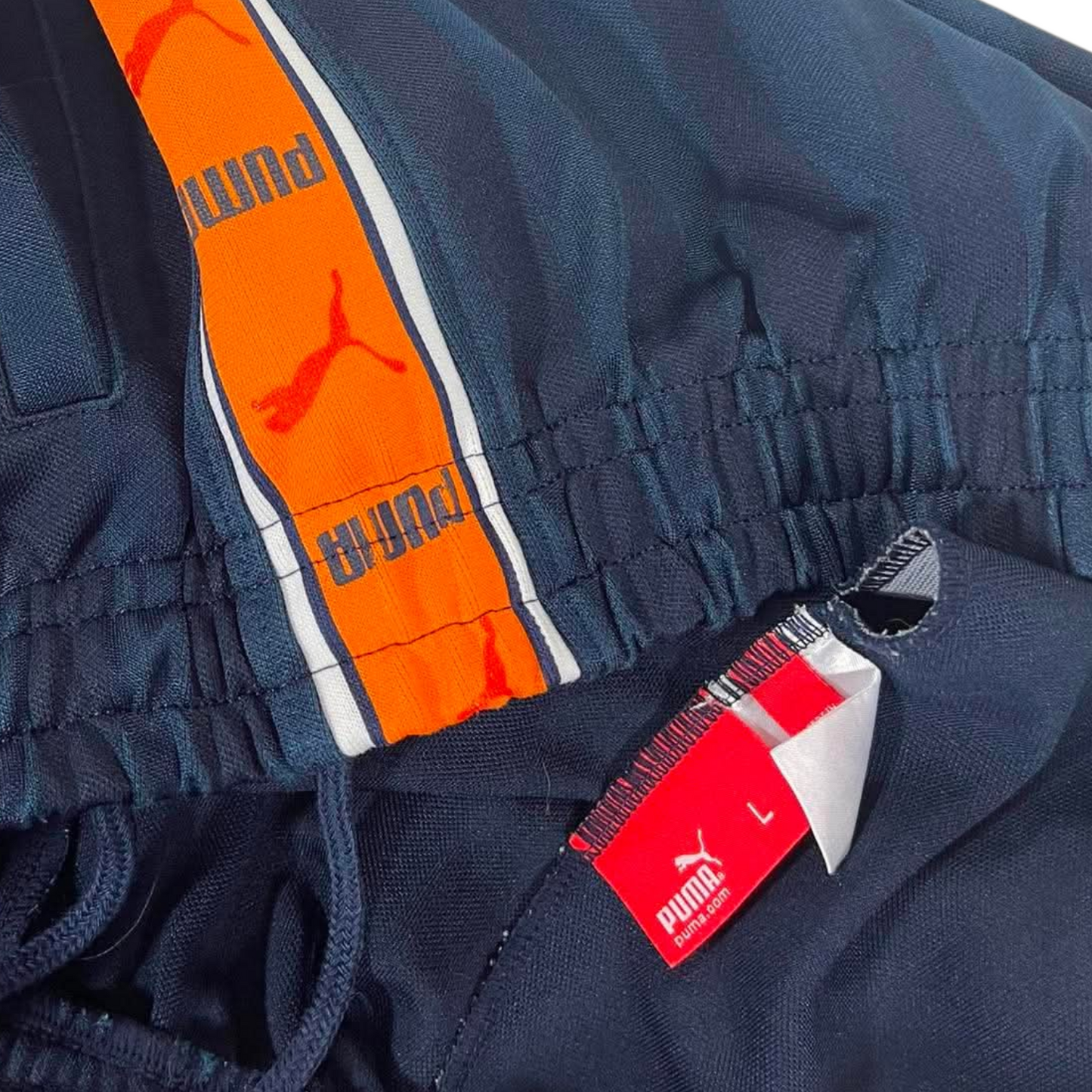 VINTAGE PUMA NAVY BLUE TRACK PANTS (L)