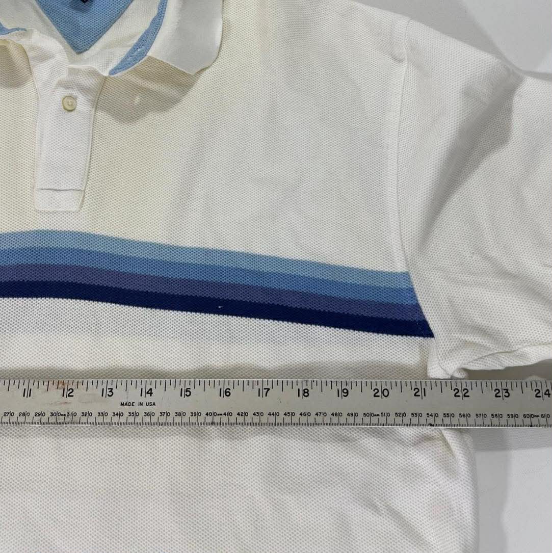 VINTAGE CREAM TOMMY HILFIGER POLO SHIRT WITH BLUE STRIPES (L-XL)