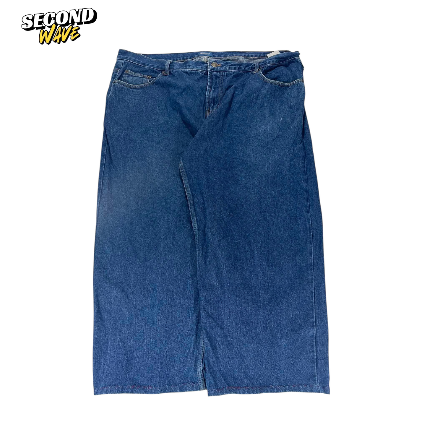 90s BLUE DENIM BAGGY WIDE LEG DENIM JEANS (42)