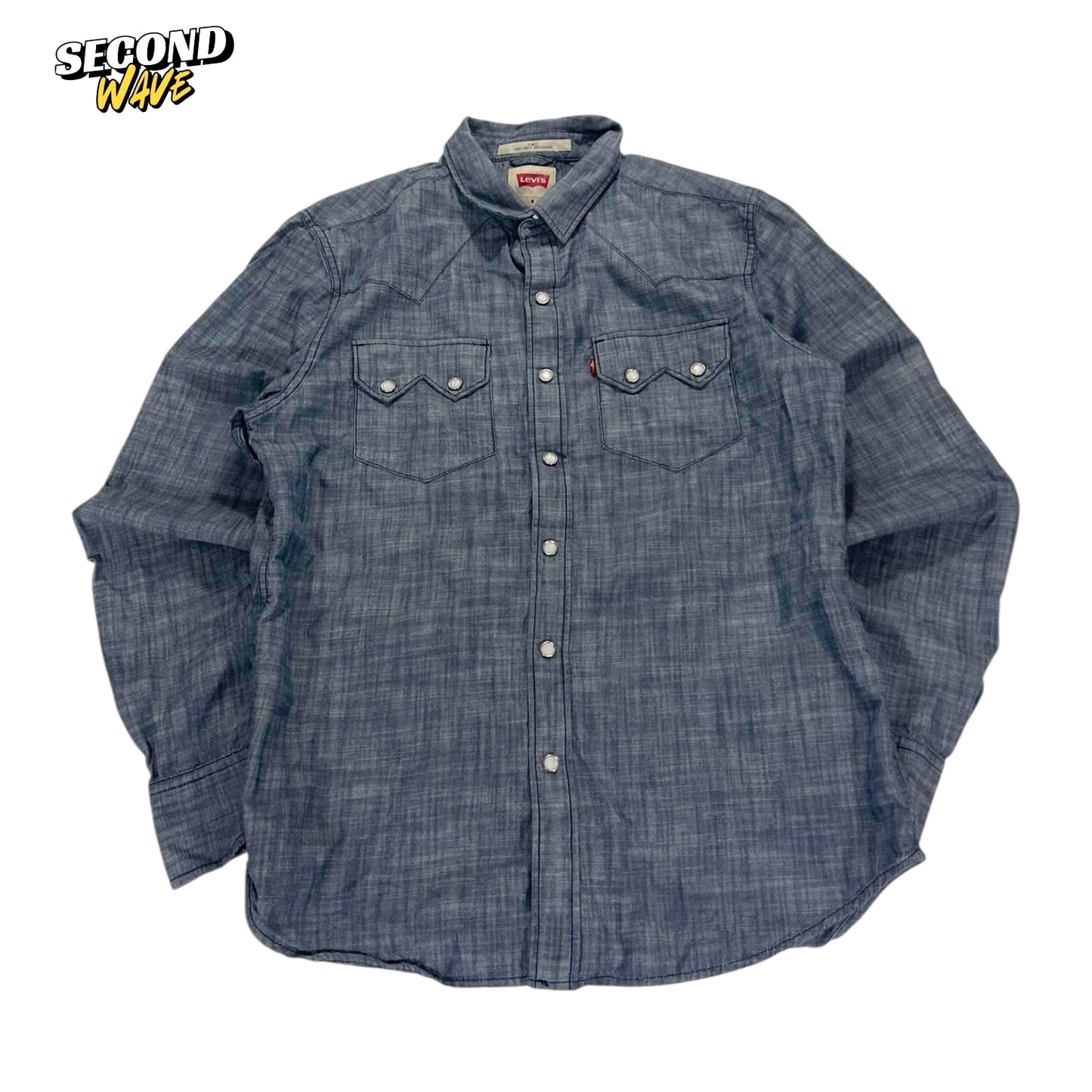 LEVI'S BLUE DENIM BUTTON UP SHIRT (M-L)