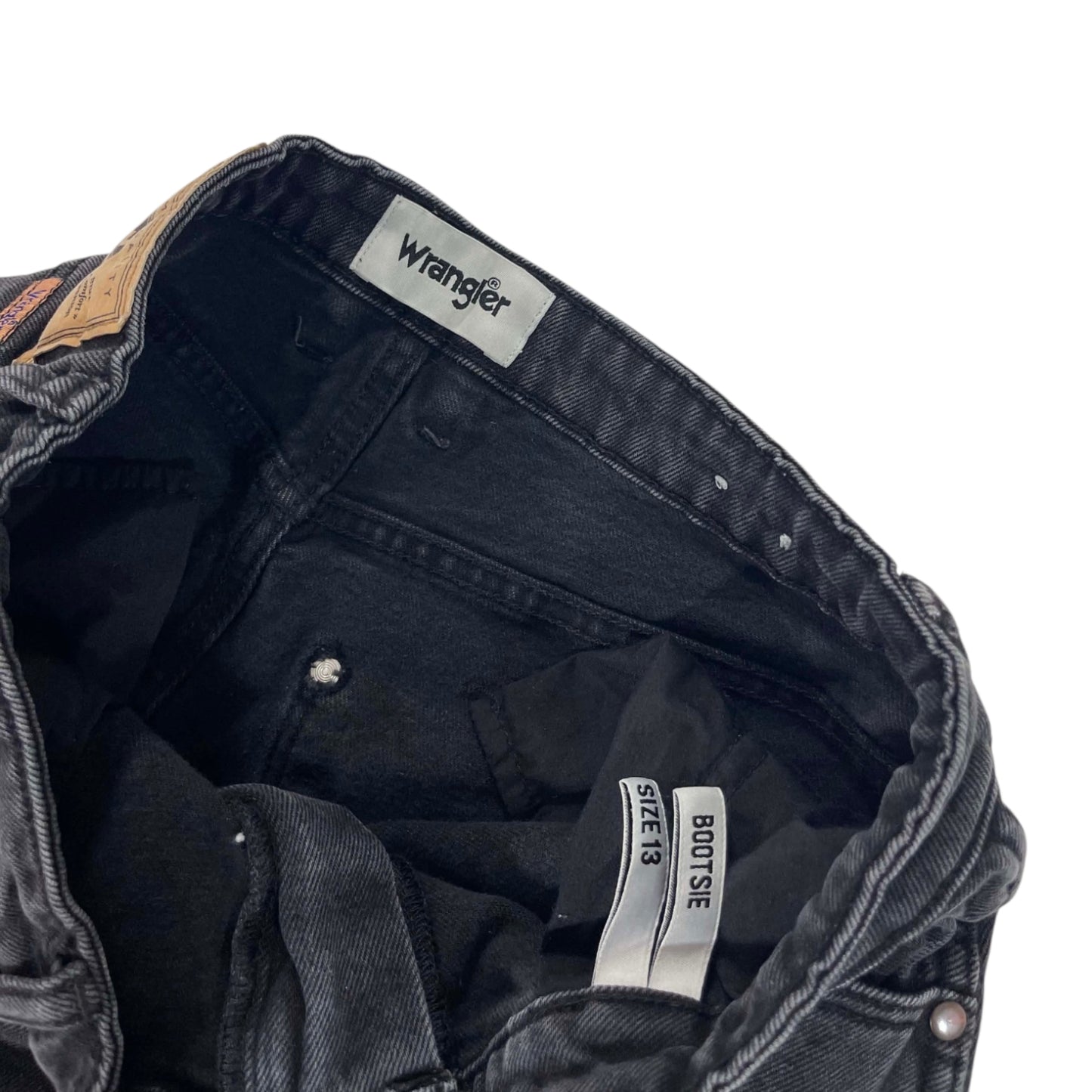 VINTAGE WRANGLER BLACK BOOTSIE JEANS (13)