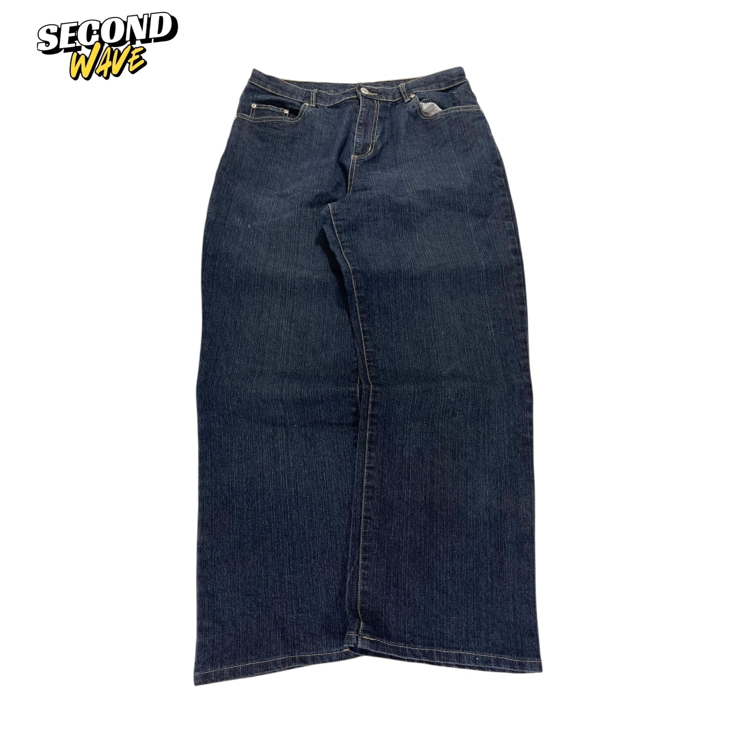 Y2K NETWORK BAGGY WIDE LEG JEANS (UK 14)