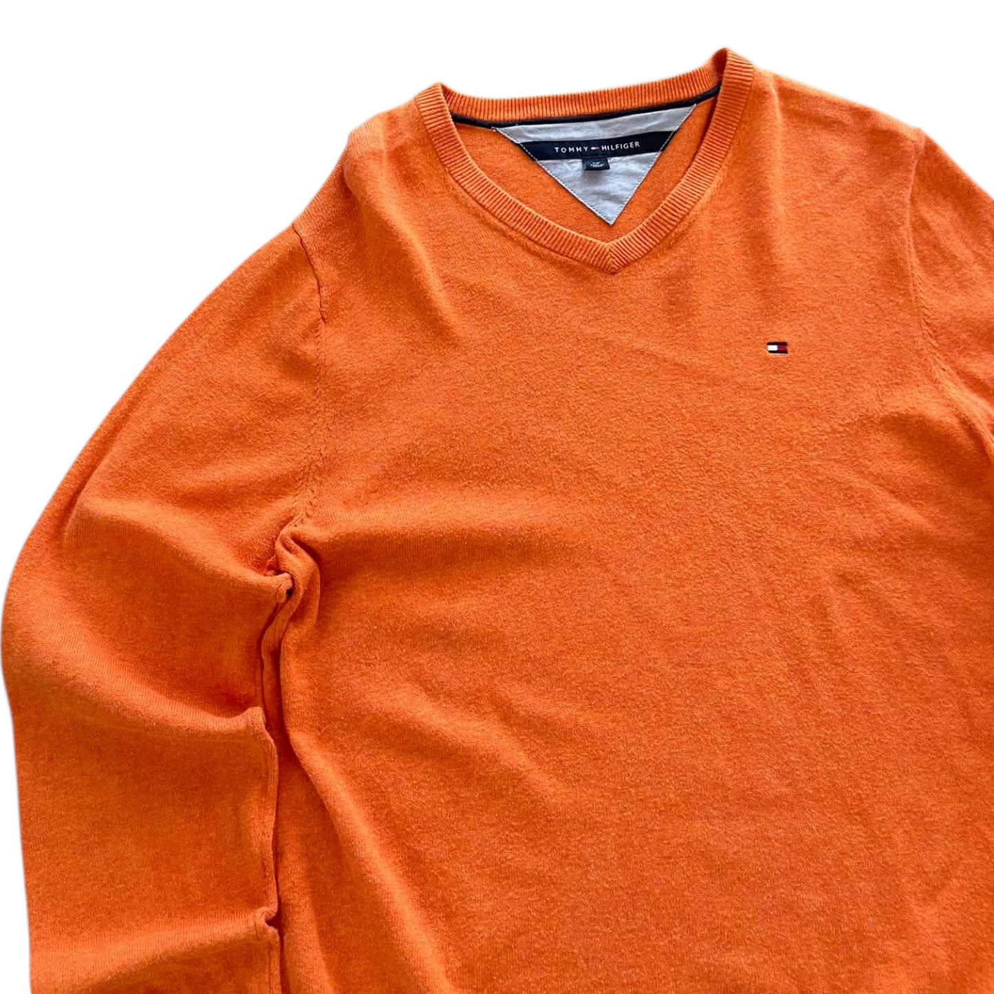 VINTAGE TOMMY HILFIGER ORANGE V-NECK SWEATER (M)