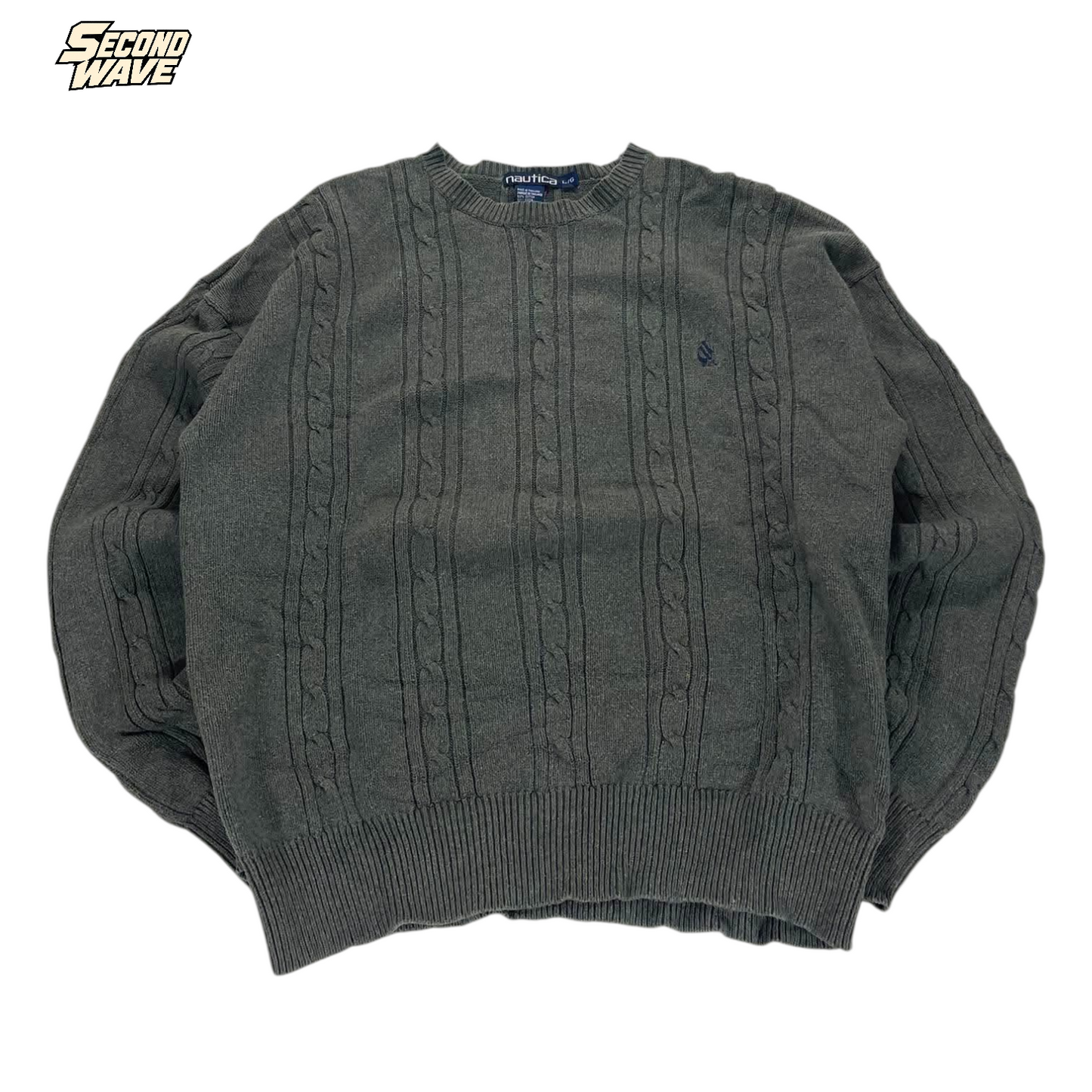 NAUTICA GRAY CABLE KNIT SWEATER (L)
