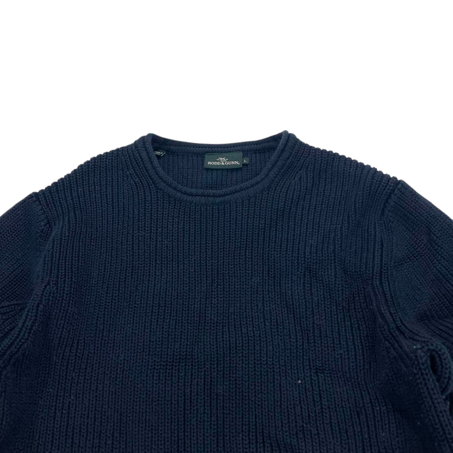 VINTAGE RODD & GUNN NAVY BLUE KNIT JUMPER (L)