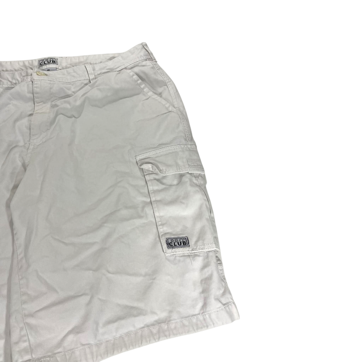 PRO CLUB WHITE CARGO SHORTS (BEST FIT 44)