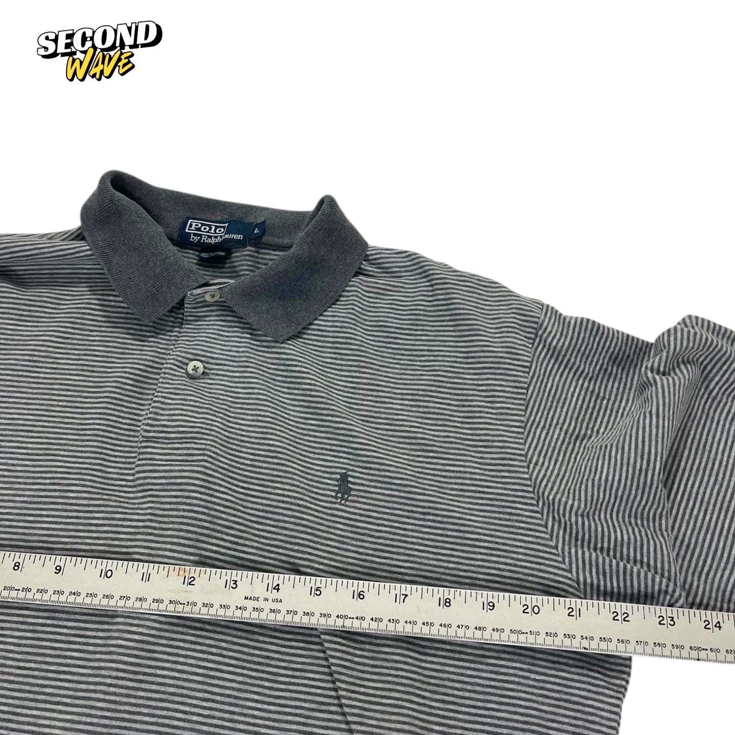 VINTAGE RALPH LAUREN GREY STRIPED POLO LONG SLEEVE (L)