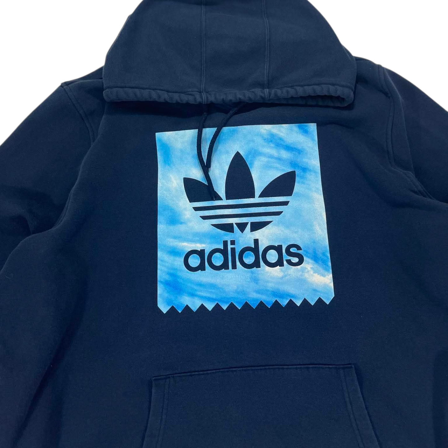 ADIDAS NAVY BLUE HOODIE WITH BLUE CLOUD GRAPHIC (XXL)