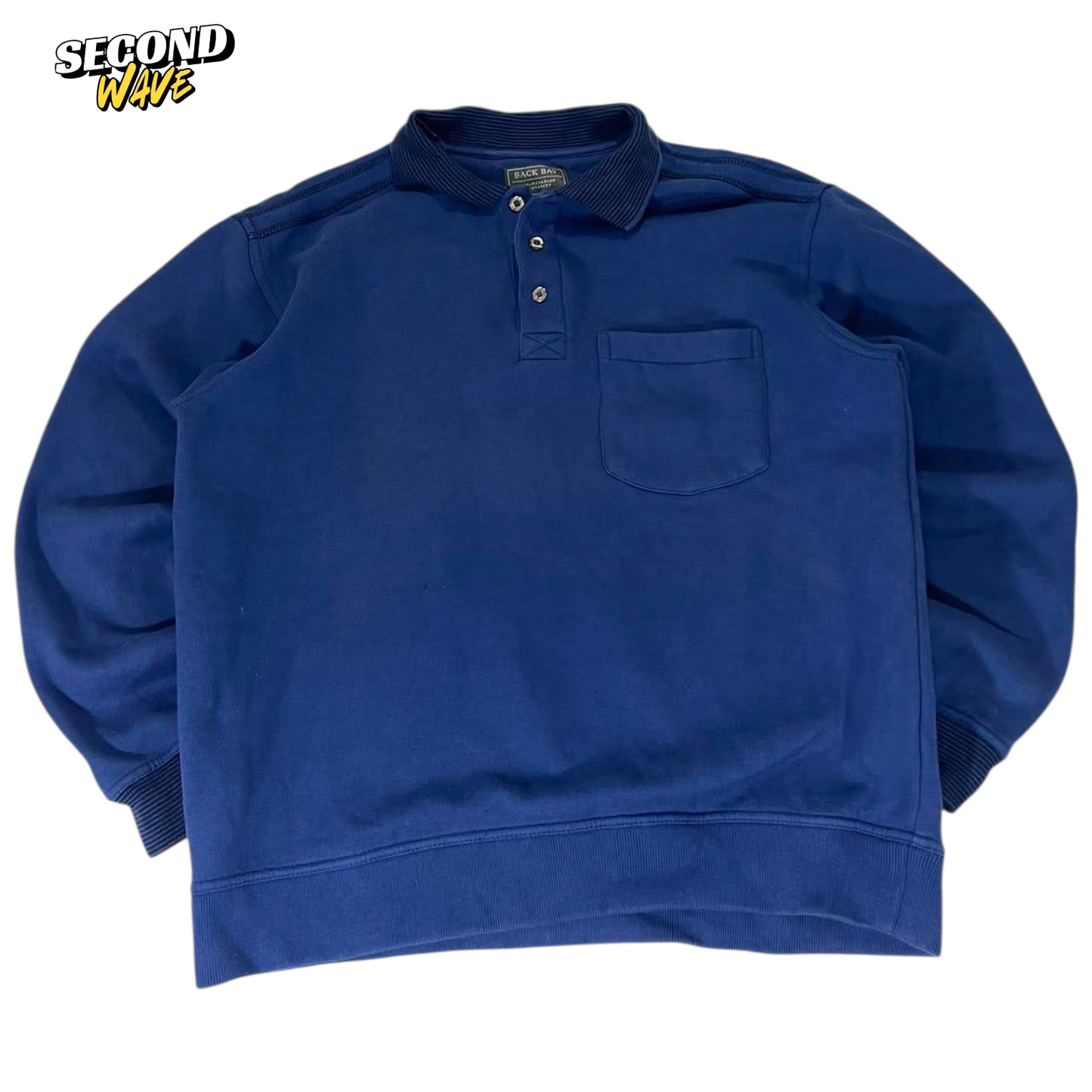 VINTAGE BACK BAY BLUE LONG SLEEVE POLO SHIRT (M)