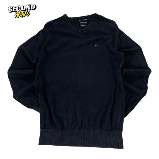 TOMMY HILFIGER BLACK V NECK SWEATER (L)