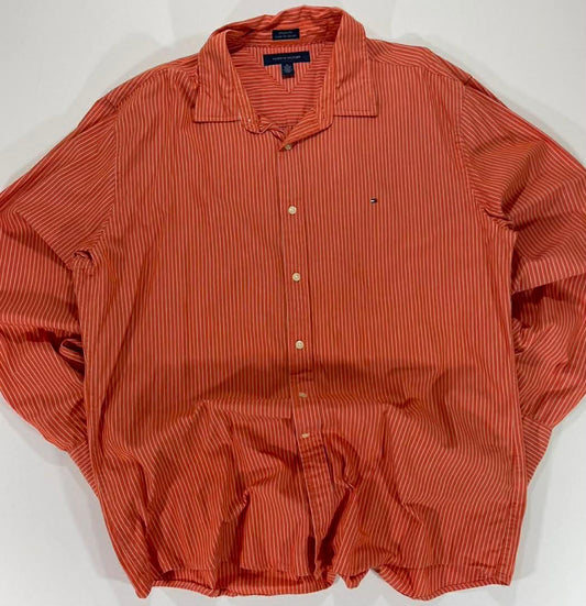 VINTAGE TOMMY HILFIGER ORANGE STRIPED BUTTON UP SHIRT (L-XL)