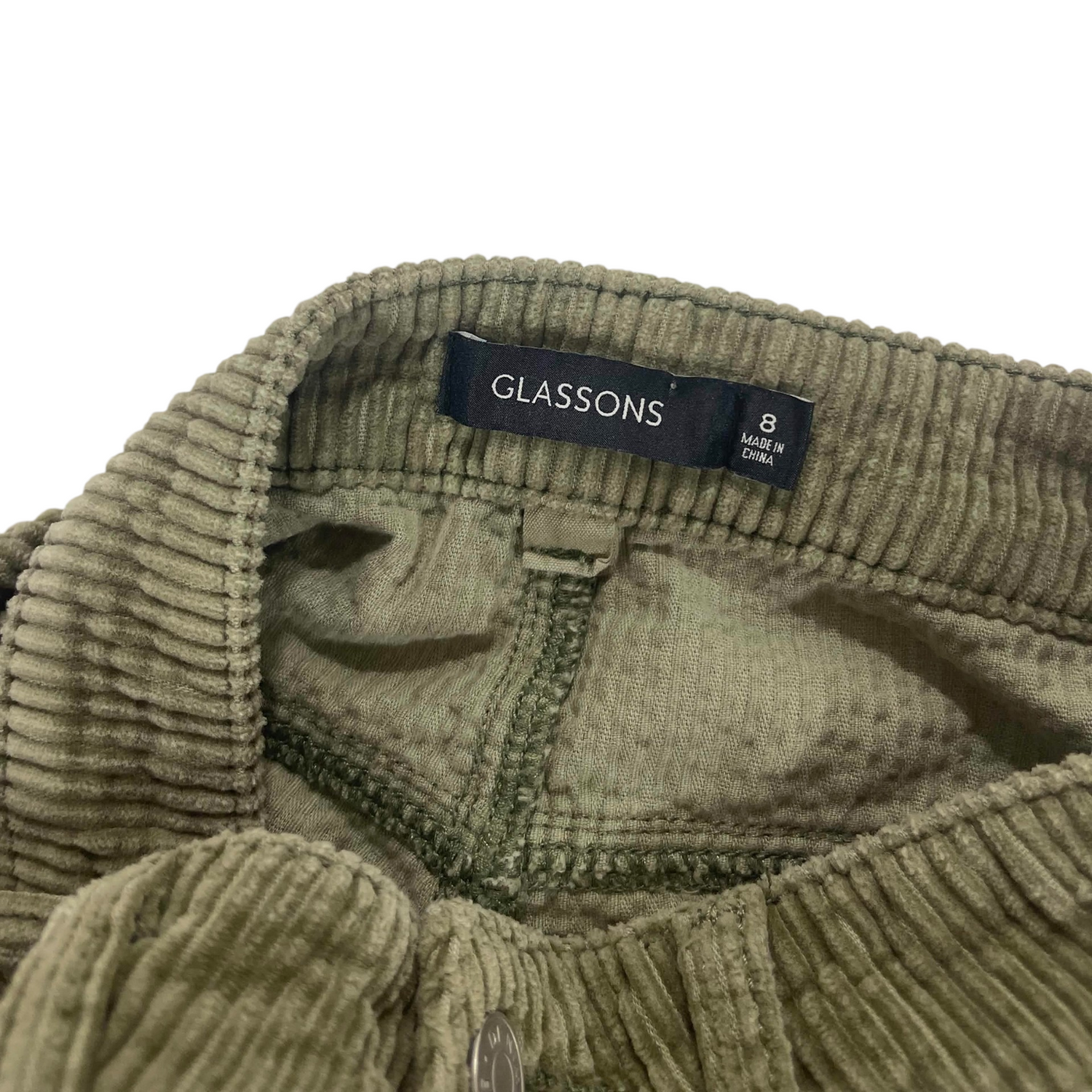 GLASSONS OLIVE GREEN CORDUROY WIDE LEG PANTS (8)