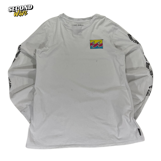 BILLABONG WHITE LONG SLEEVE SHIRT WITH WAVE DESIGN (S-M)