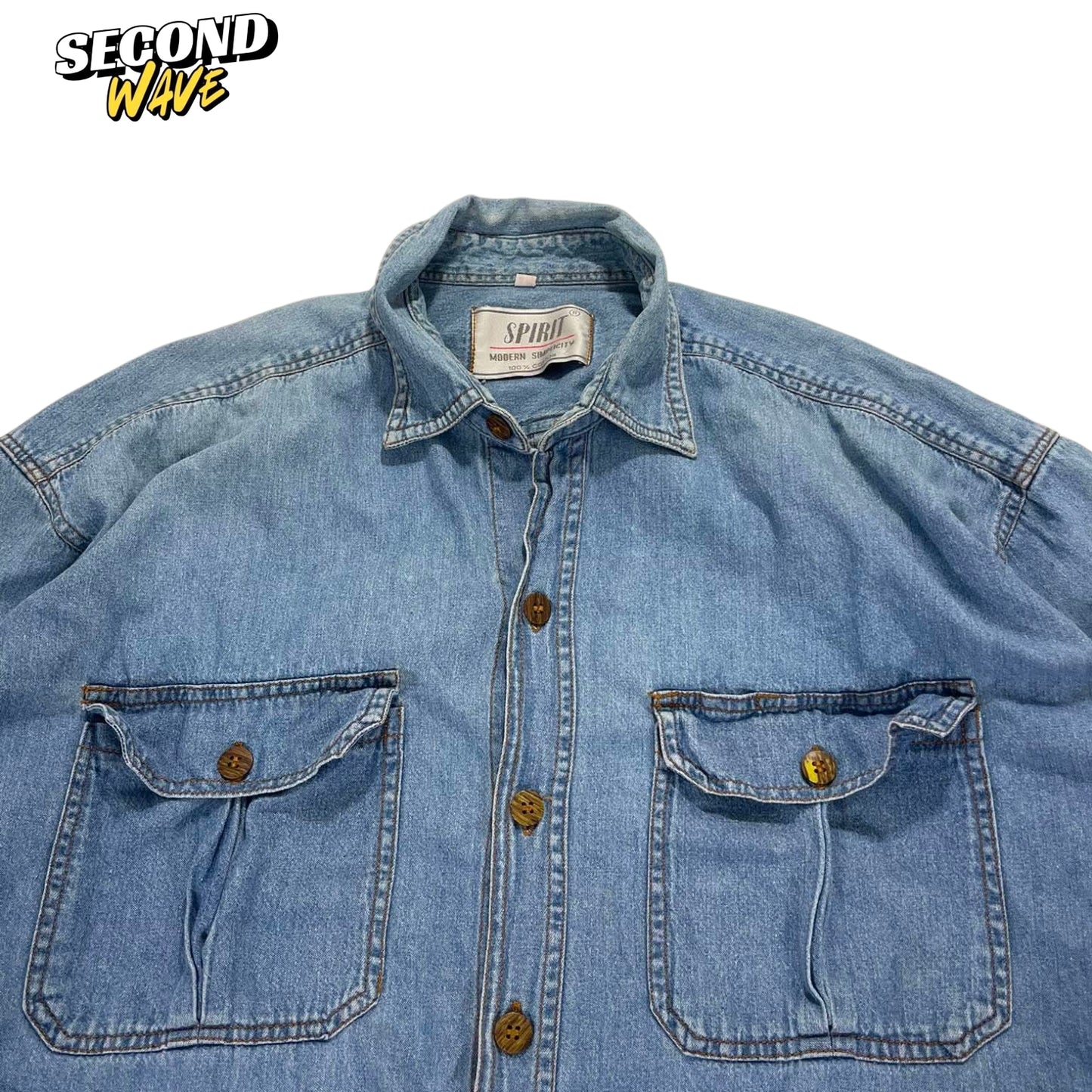 VINTAGE SPIRIT BLUE DENIM BUTTON UP (L)