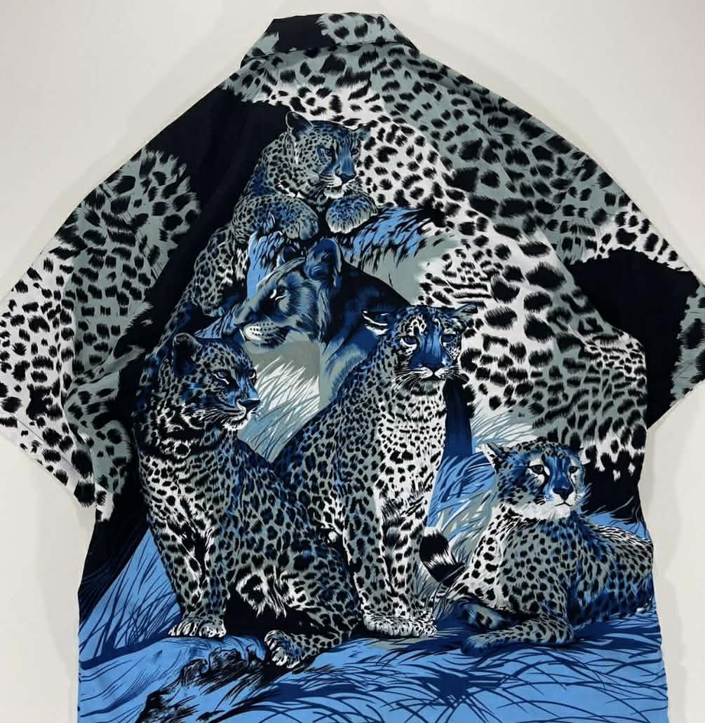 Y2K KIWILAND BLUE LEOPARD PRINT BUTTON UP SHIRT(XL-XXL)