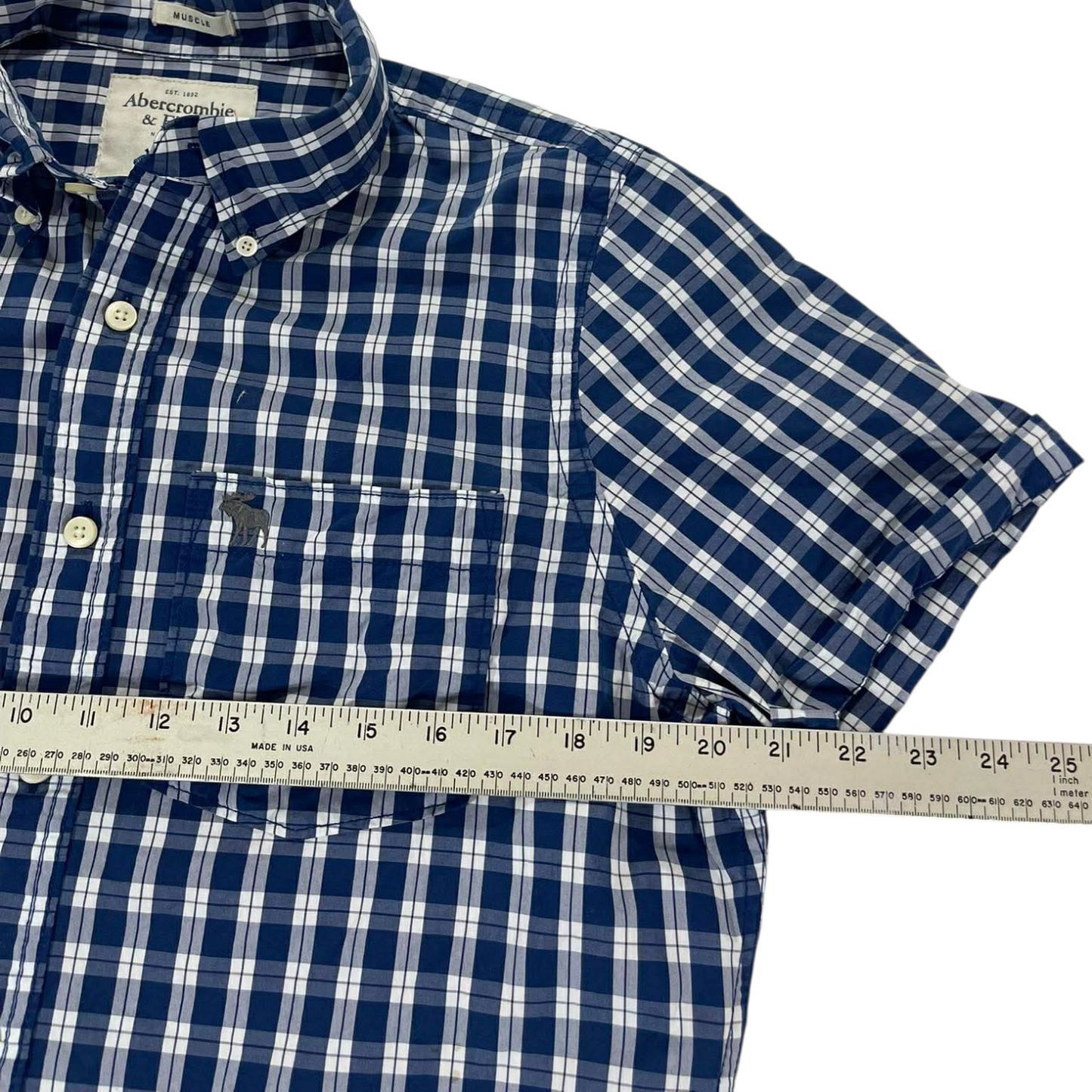 Y2K ABERCROMBIE & FITCH BLUE PLAID BUTTON UP SHIRT (M-L)