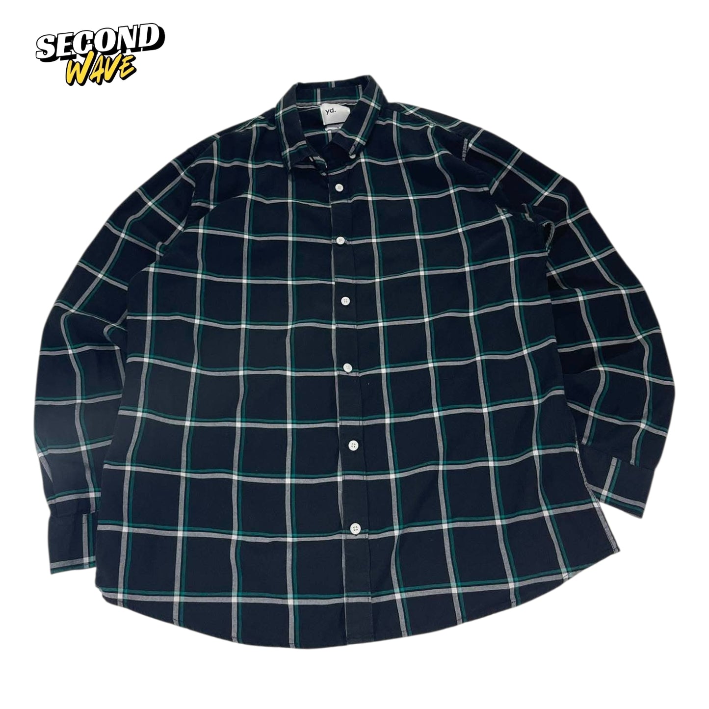 YD BLACK & GREEN PLAID BUTTON UP SHIRT (L)