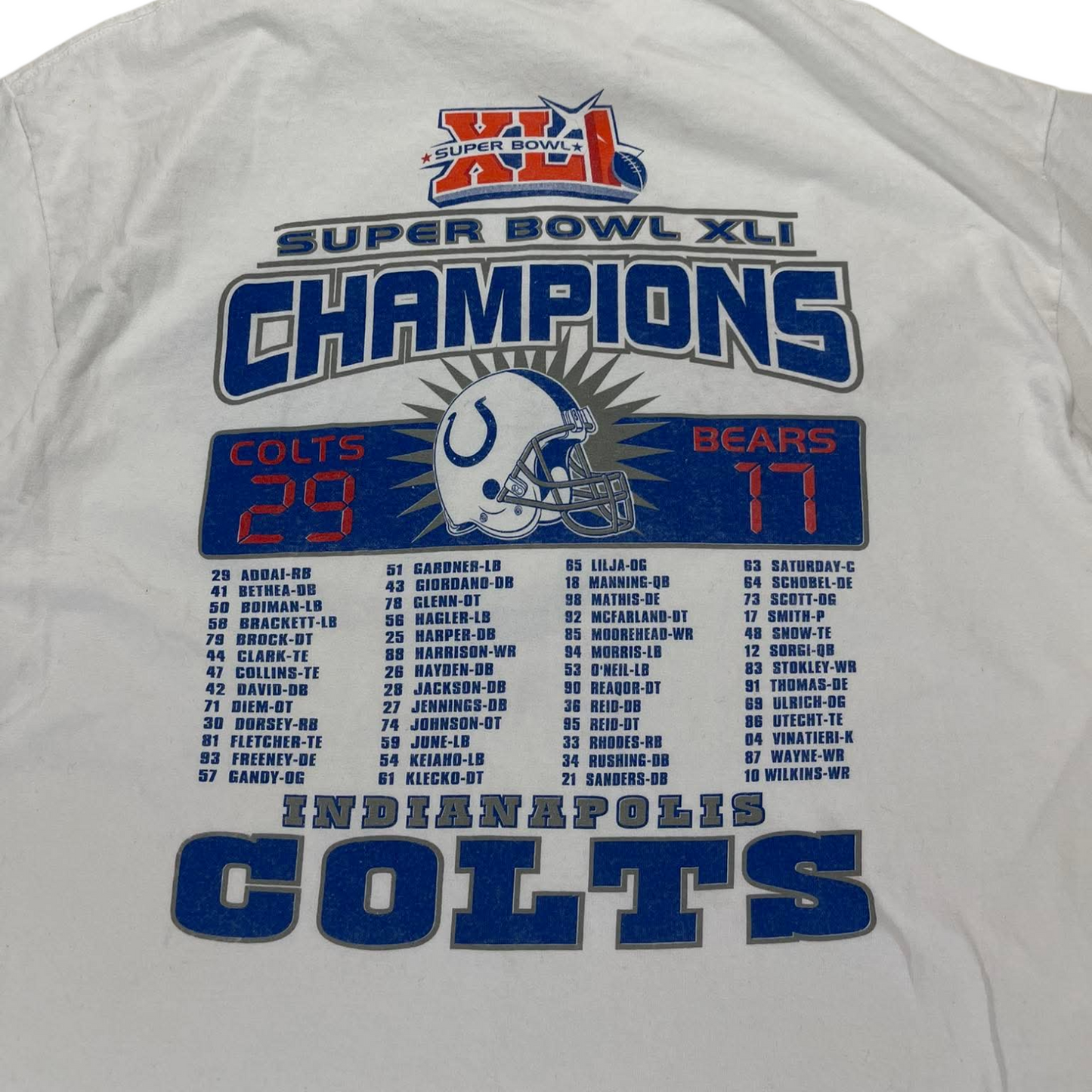 2007 INDIANAPOLIS COLTS SUPER BOWL CHAMPIONS WHITE T-SHIRT (L)