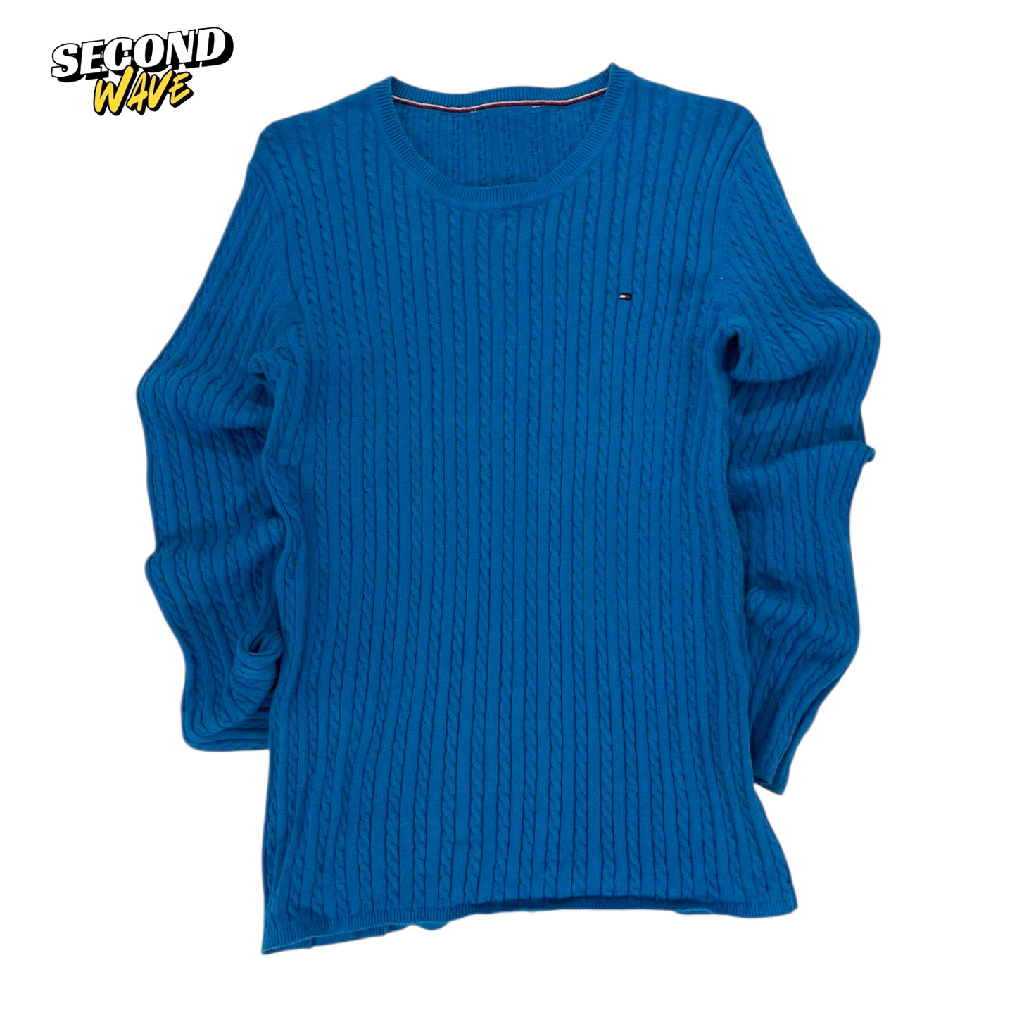 TOMMY HILFIGER BLUE CABLE KNIT SWEATER (S-M)