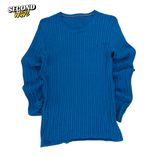 TOMMY HILFIGER BLUE CABLE KNIT SWEATER (S-M)