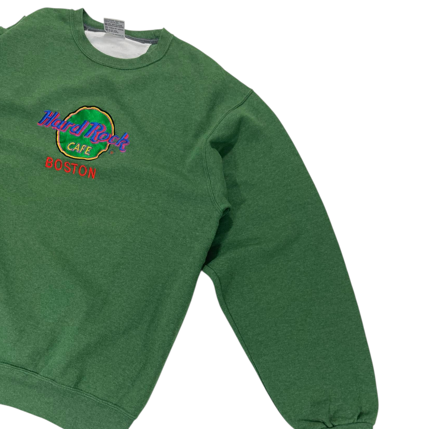 VINTAGE EMBROIDERED HARD ROCK CAFE BOSTON GREEN CREWNECK SWEATSHIRT (XL)