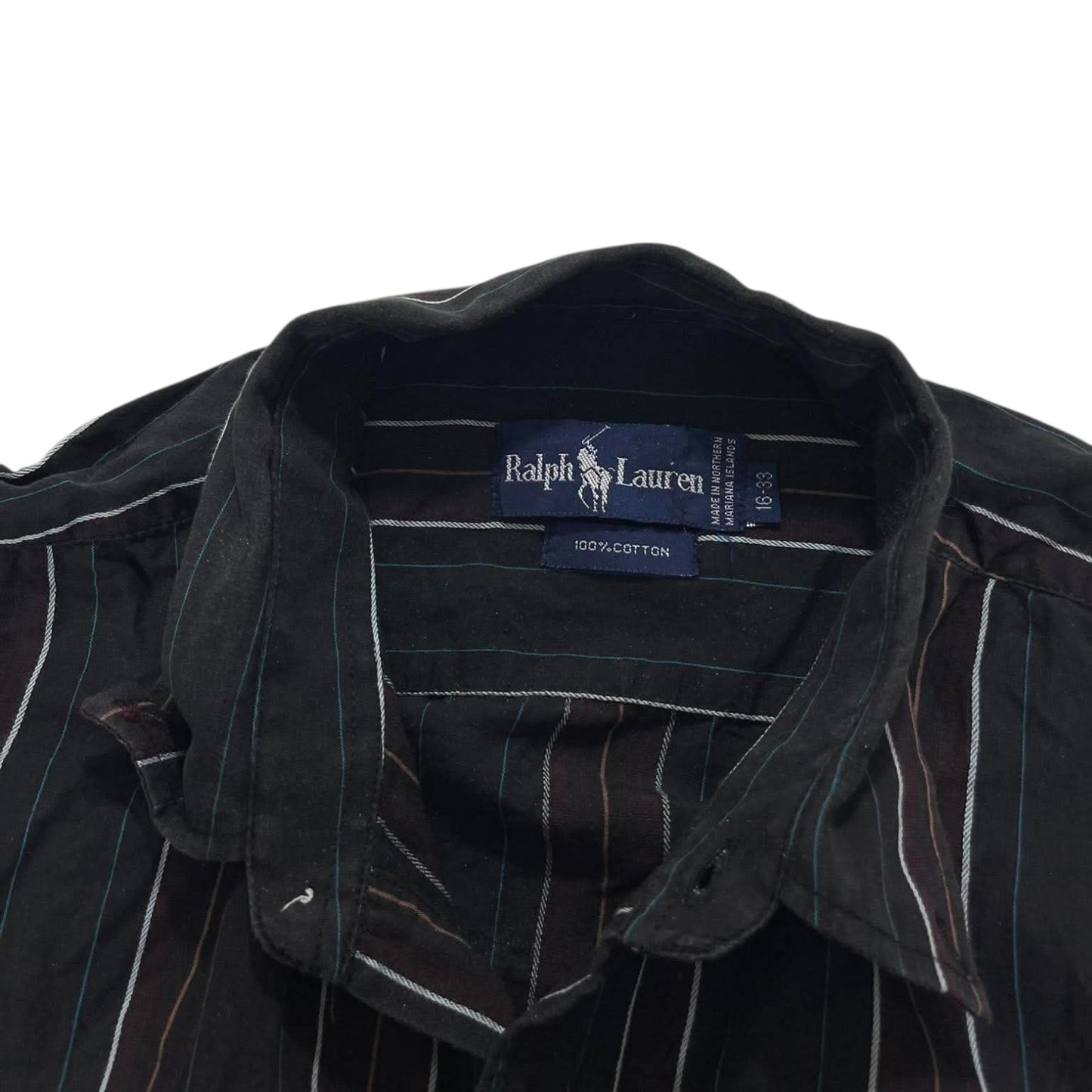 VINTAGE RALPH LAUREN BLACK STRIPED BUTTON UP SHIRT (M-L)