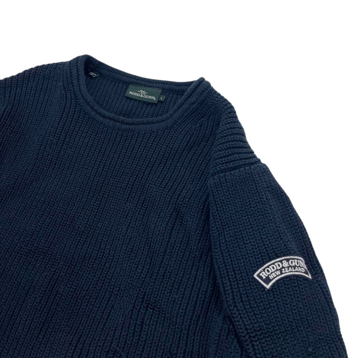 VINTAGE RODD & GUNN NAVY BLUE KNIT JUMPER (L)