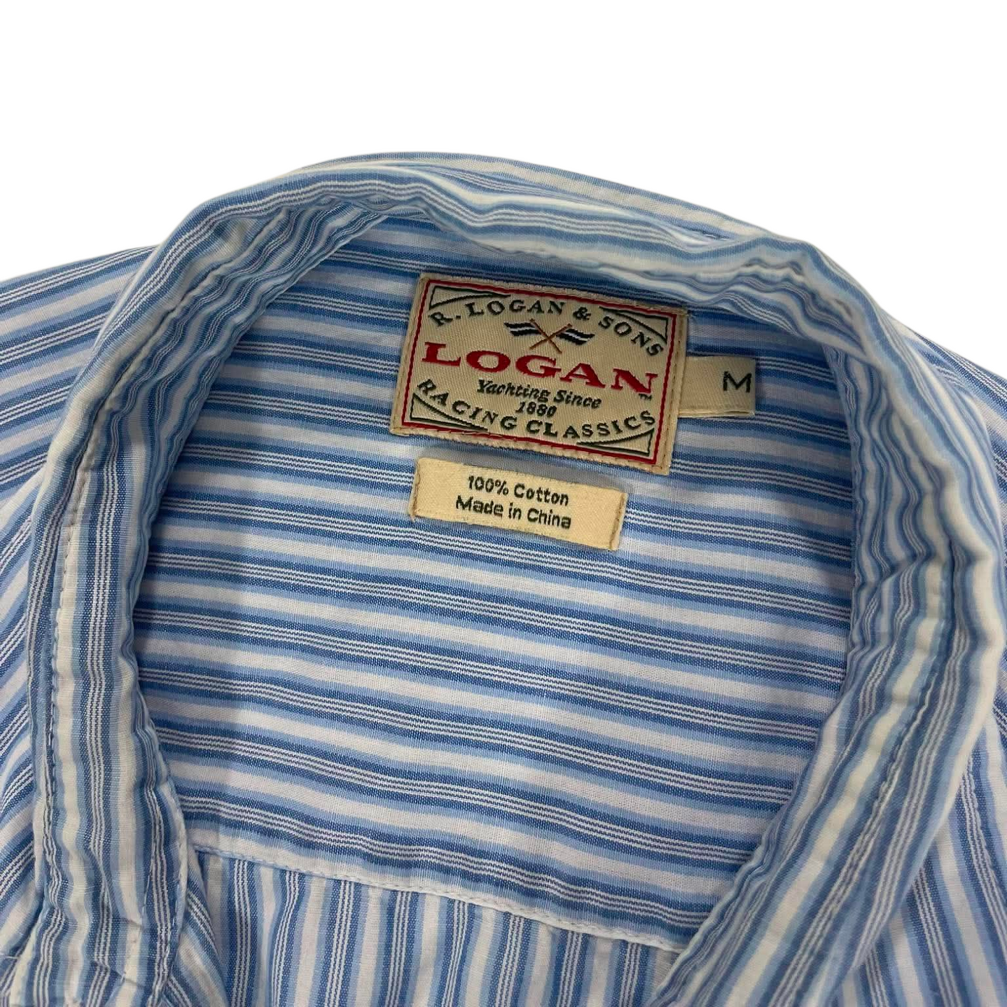 100% COTTON BLUE & WHITE STRIPED BUTTON UP (M)
