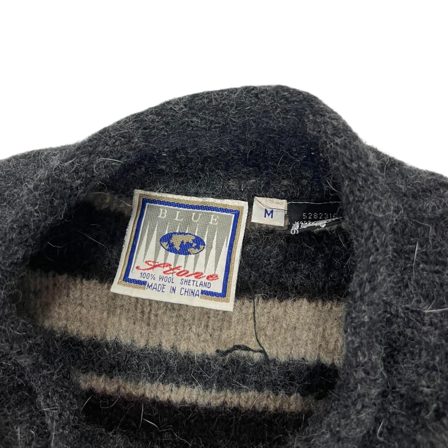 90s BLUE EARTH STRIPED WOOL SWEATER (M)