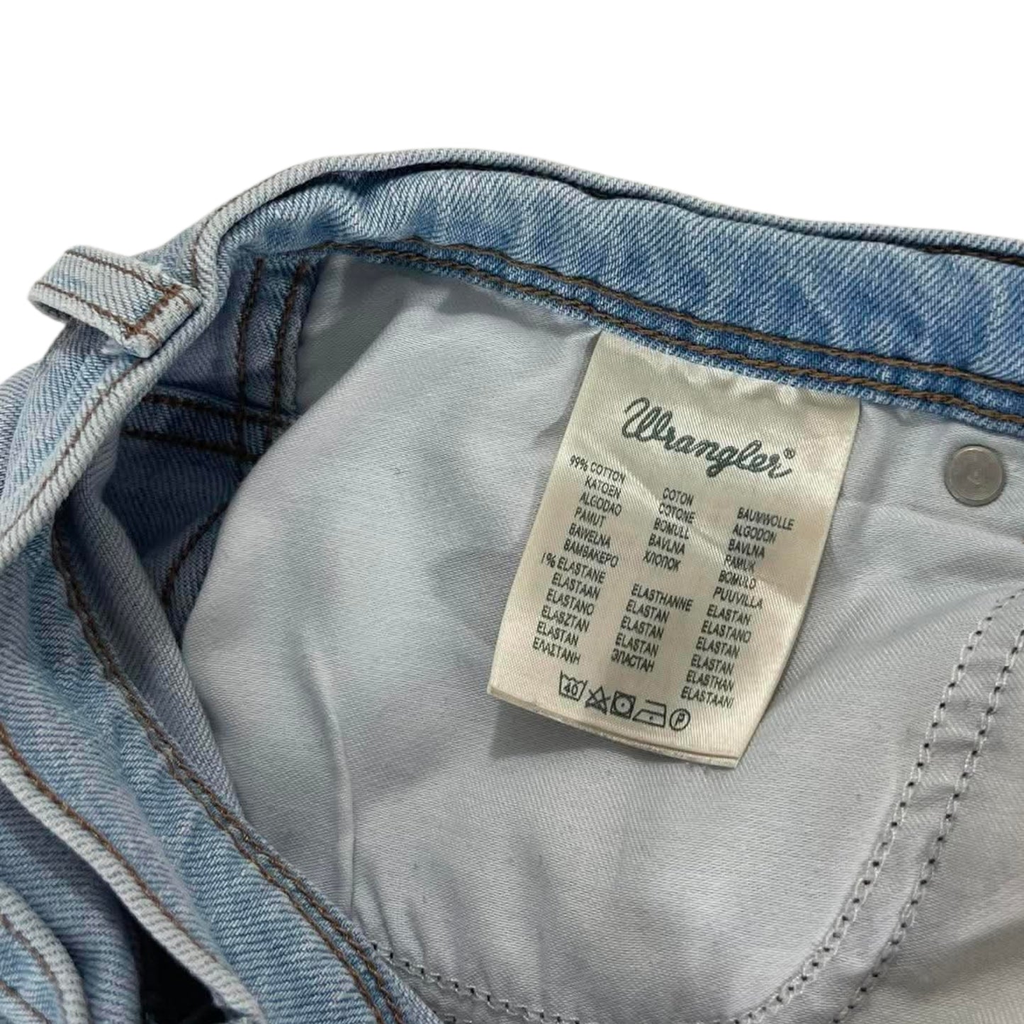 VINTAGE TRASHED WRANGLER BLUE DENIM JEANS (38)