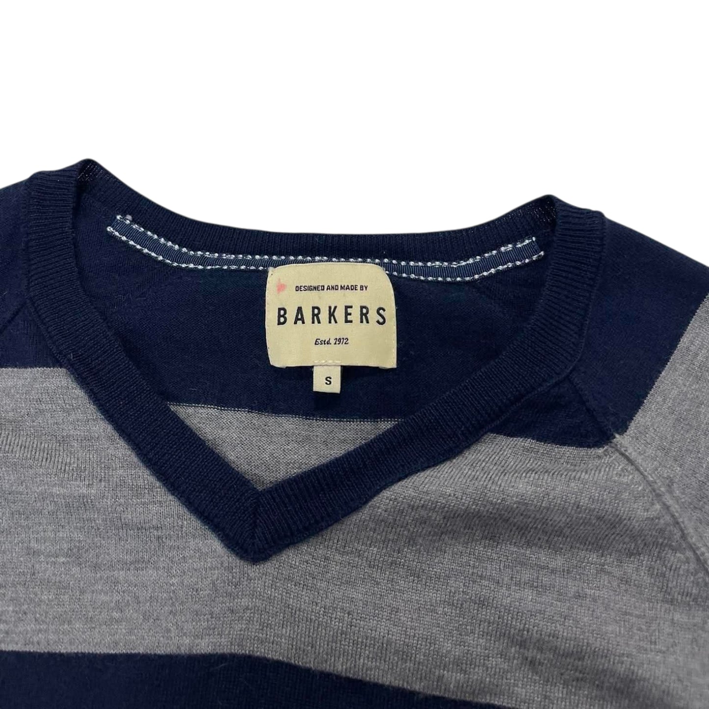 VINTAGE BARKERS NAVY & GREY STRIPED SWEATER (S-M)