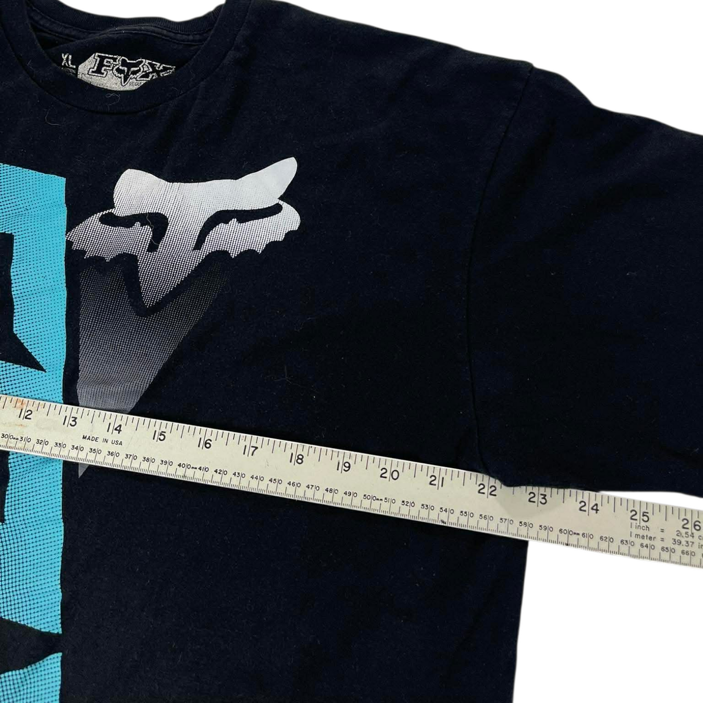 Y2K FOX RACING BLACK T-SHIRT WITH BLUE GRAPHIC (XL)