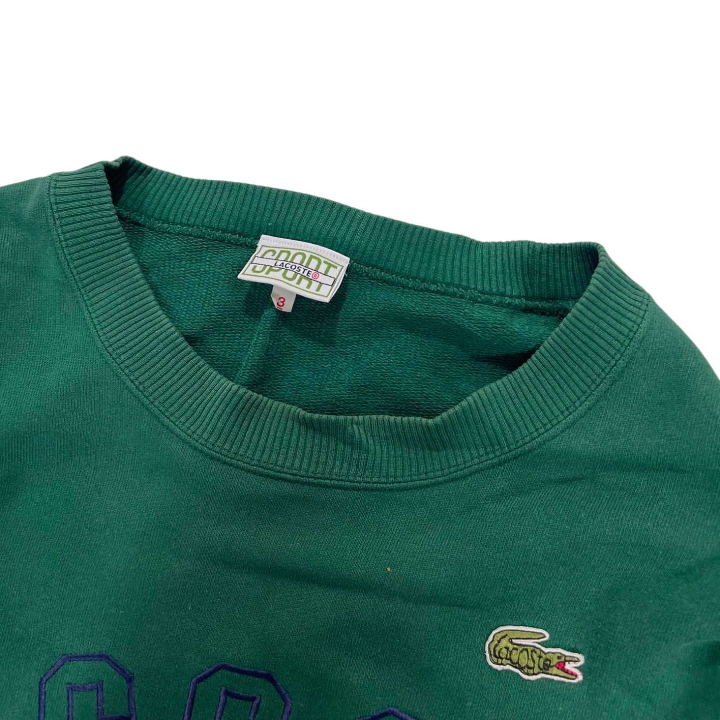 VINTAGE LACOSTE GREEN EMBROIDERED SPELLOUT SWEATSHIRT (L)