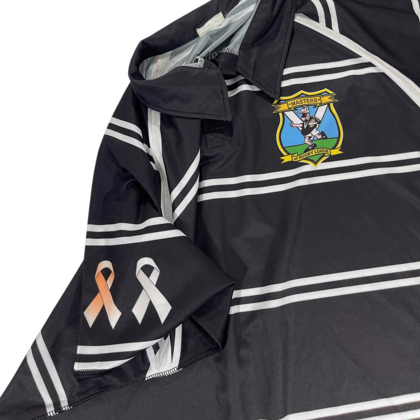 2014 GOLD COAST RUGBY LEAGUE BLACK & WHITE STRIPED POLO SHIRT (XL)