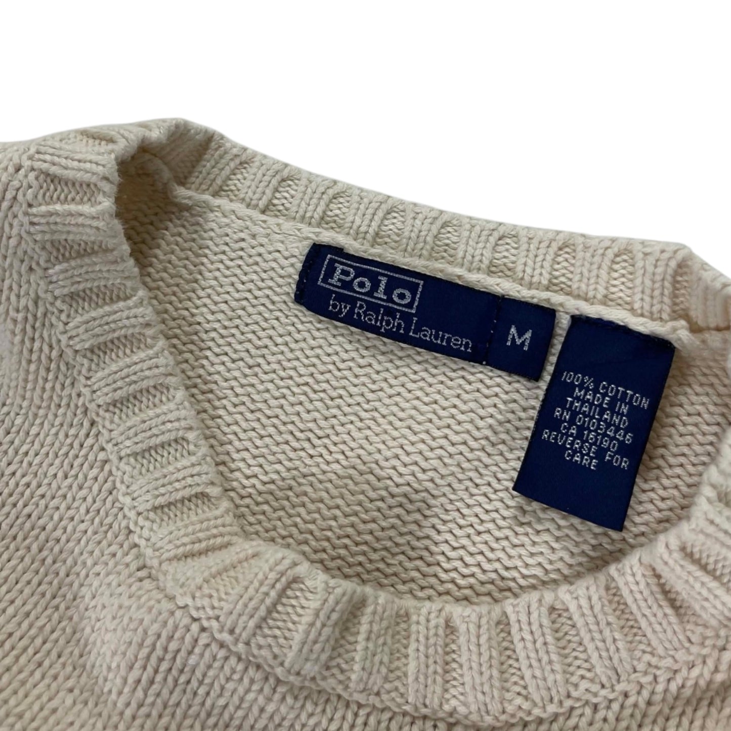 VINTAGE 100% COTTON POLO RALPH LAUREN CREAM COTTON KNIT SWEATER (M-L)