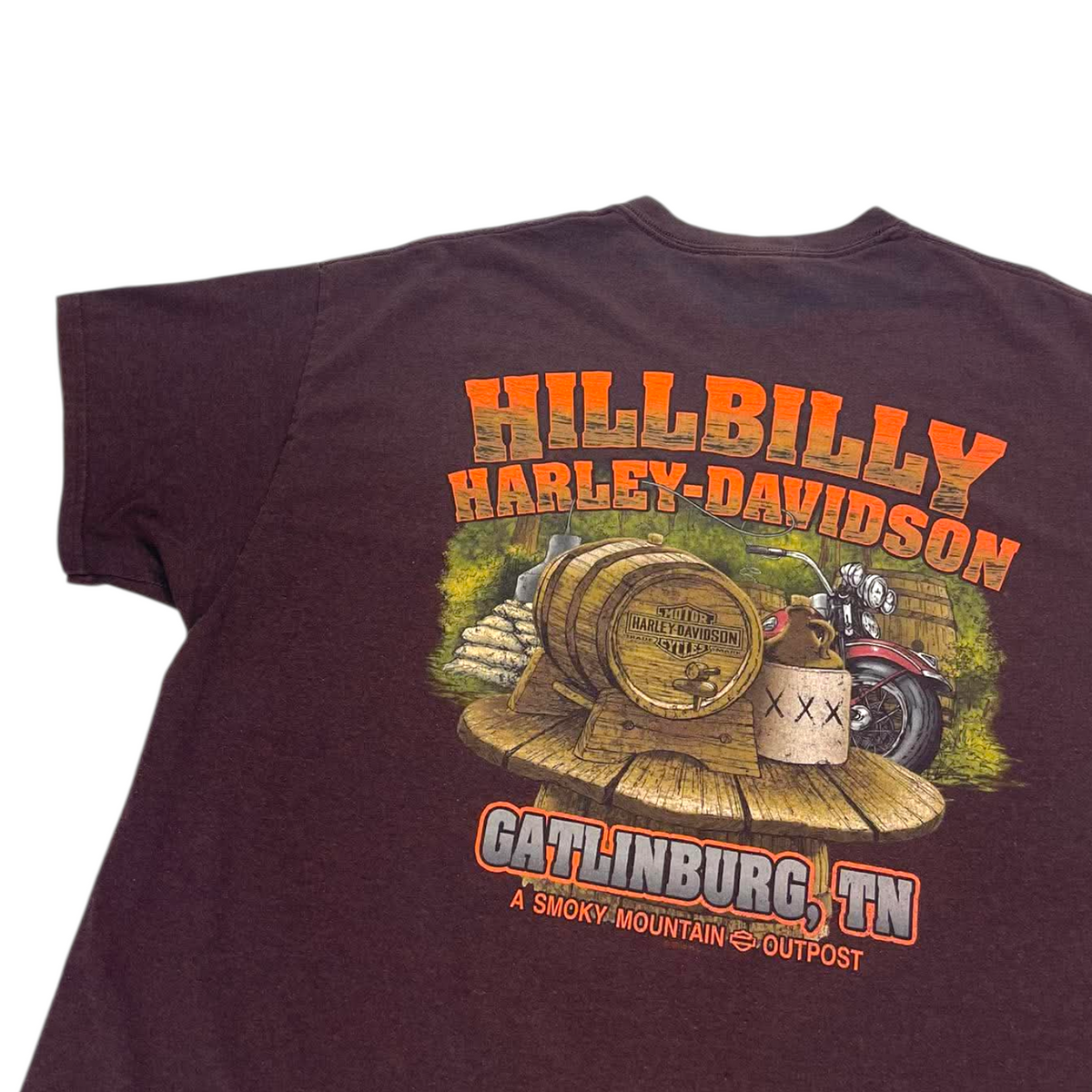 VINTAGE HILL BILLY HARLEY DAVIDSON BROWN SHIRT (XL)