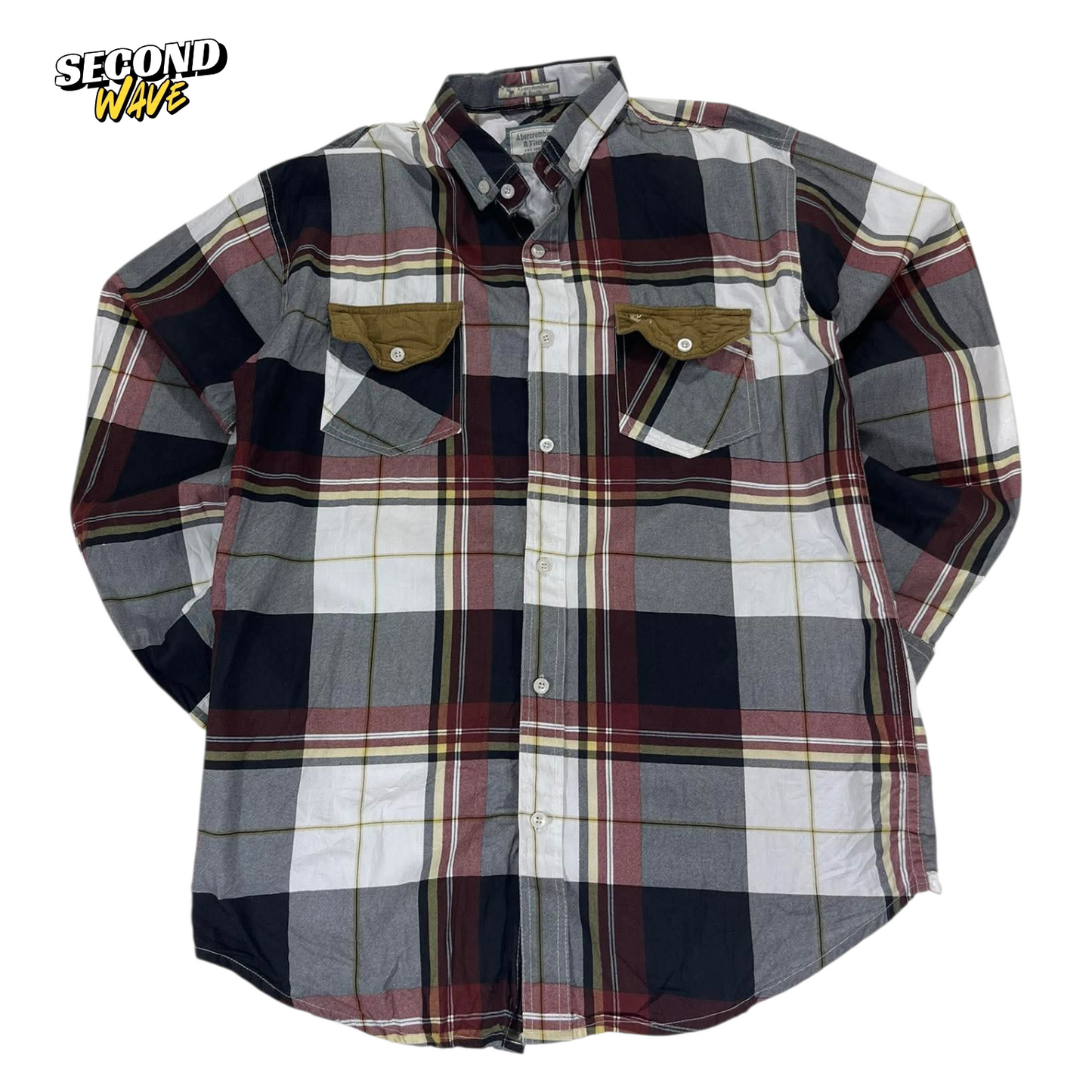 Y2K ABERCROMBIE & FITCH GREY PLAID BUTTON UP SHIRT (L)
