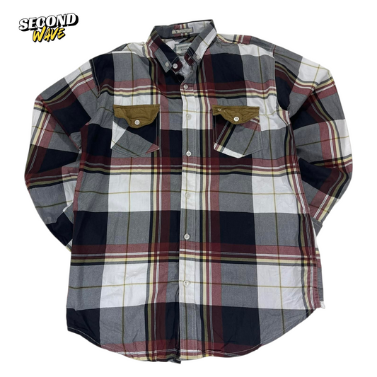 Y2K ABERCROMBIE & FITCH GREY PLAID BUTTON UP SHIRT (L)