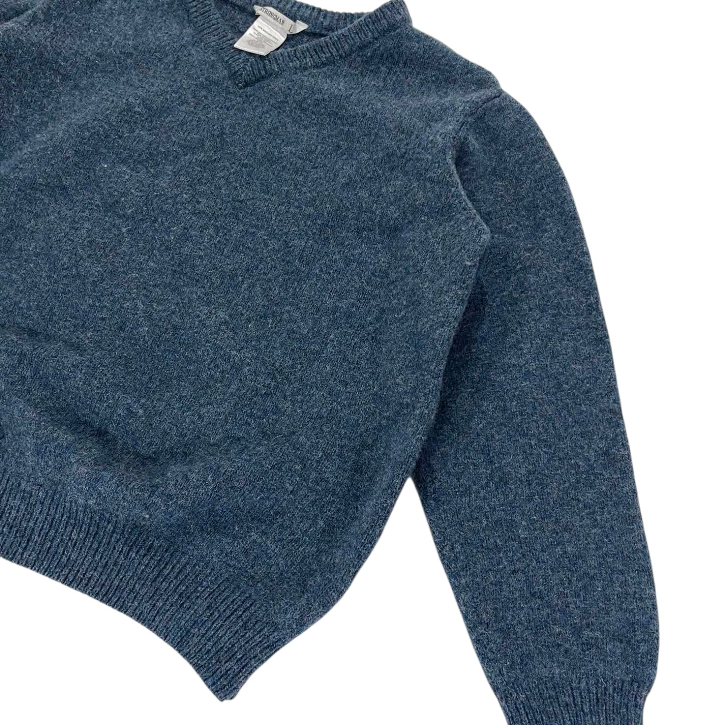 VINTAGE 100% SHETLAND STRONGMAN NAVY BLUE WOOL SWEATER (S)