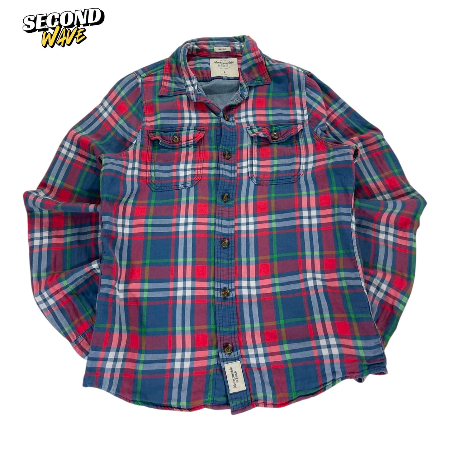 ABERCROMBIE & FITCH RED PLAID BUTTON UP SHIRT (L)