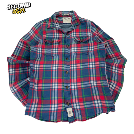 ABERCROMBIE & FITCH RED PLAID BUTTON UP SHIRT (L)